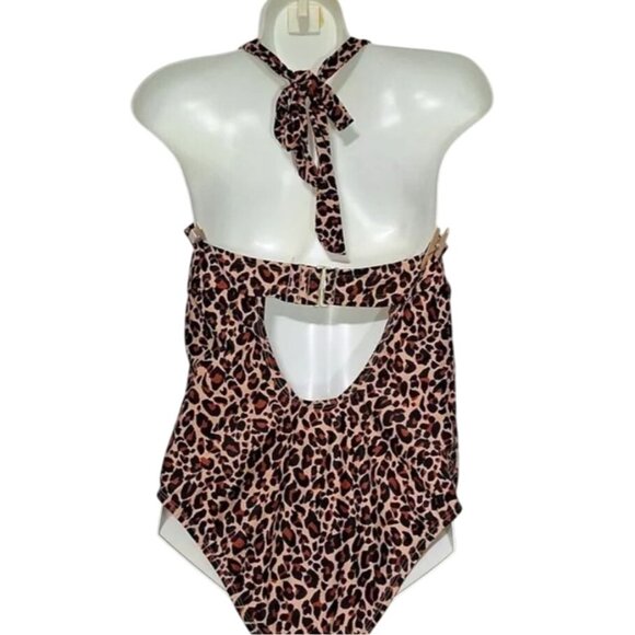 Leopard Print Halter One-Piece Swimsuit Size 18W By Kona Sol - Picture 3 of 5